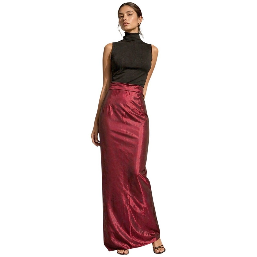 Stunning VTG 90s Michaelangelo Wine Red Iridescent Satin Maxi Skirt Size 2 USA